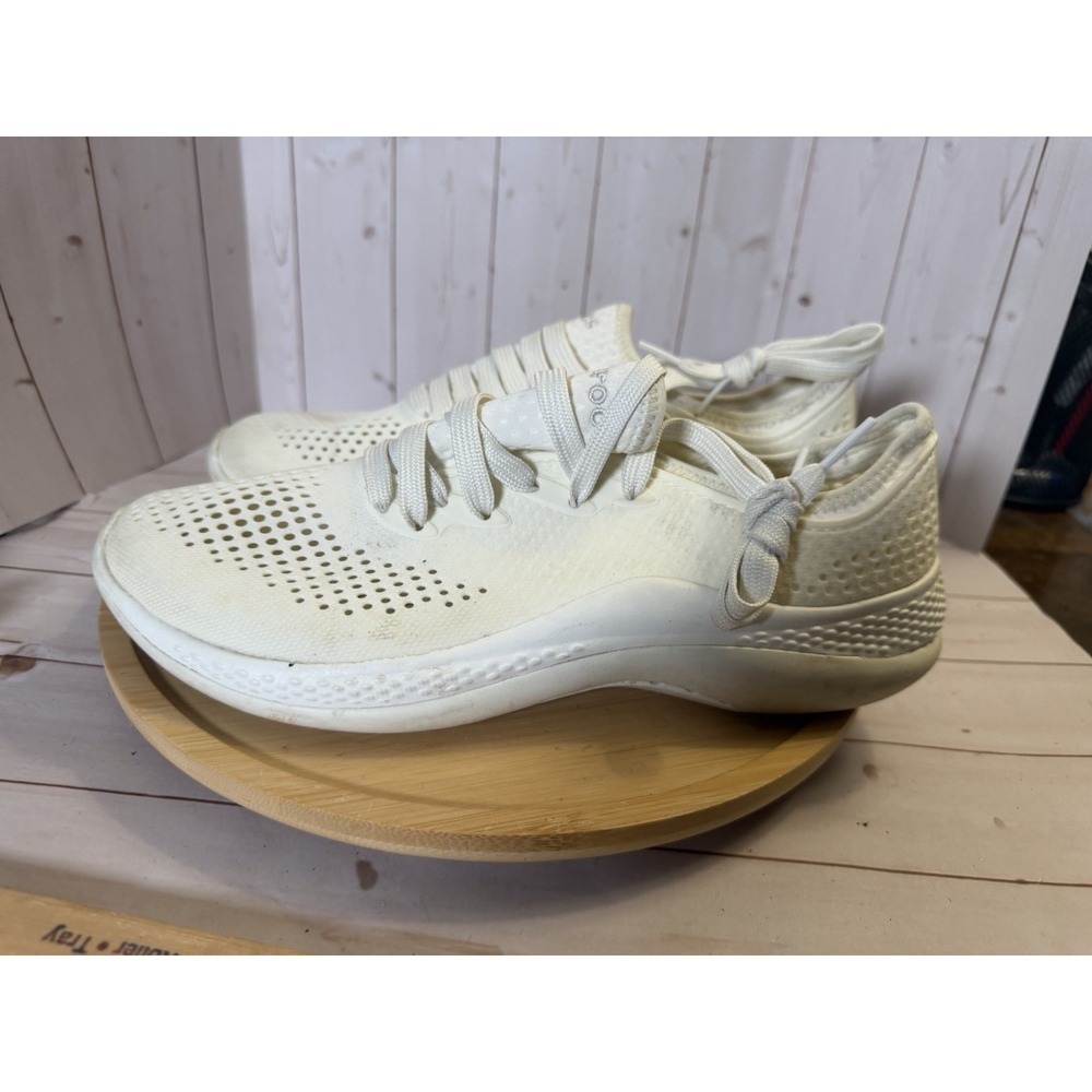 CROCS LiteRide Pacer Women's Lace Up Water Sneakers Size 10 Ivory Off White